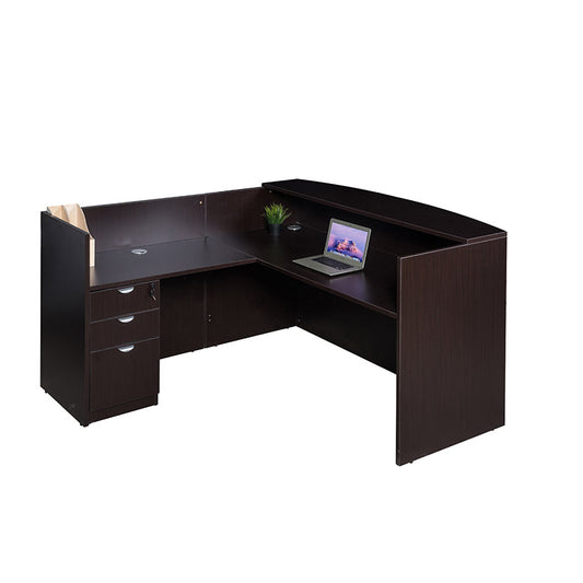 Boss  71 Inch Reception L-Shape Corner Desk with File Storage Pedestal, Mocha