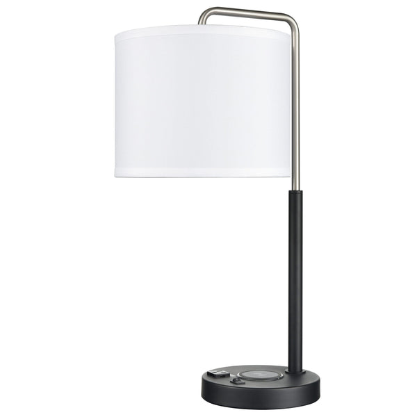 Valeria Single Table Lamp with 1 Outlet, 1 USB & 1 Qi Wireless Charger