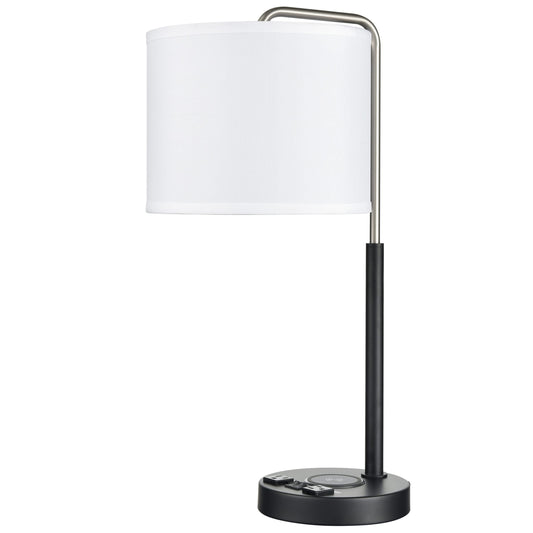 Valeria Twin Table Lamp with 2 Outlets, 1 USB & 1 Qi Wireless Charger