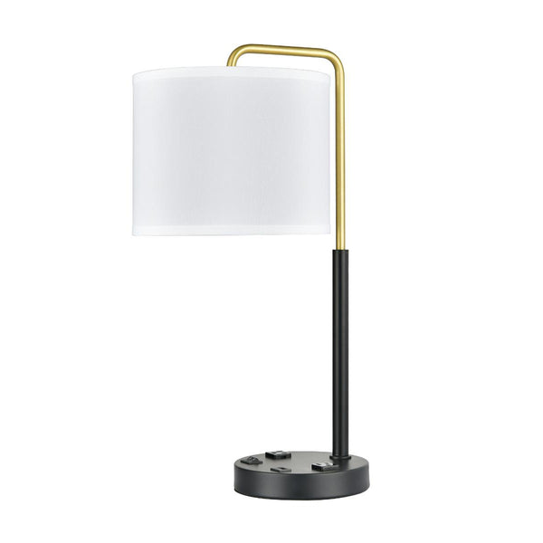 Satin Brass Valeria Single Table Lamp with 1 Outlet & 1 USB