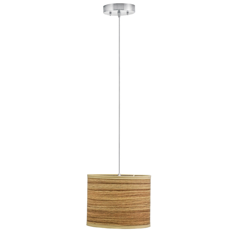 10"W Satin Nickel Pendant with Zebrawood Shade