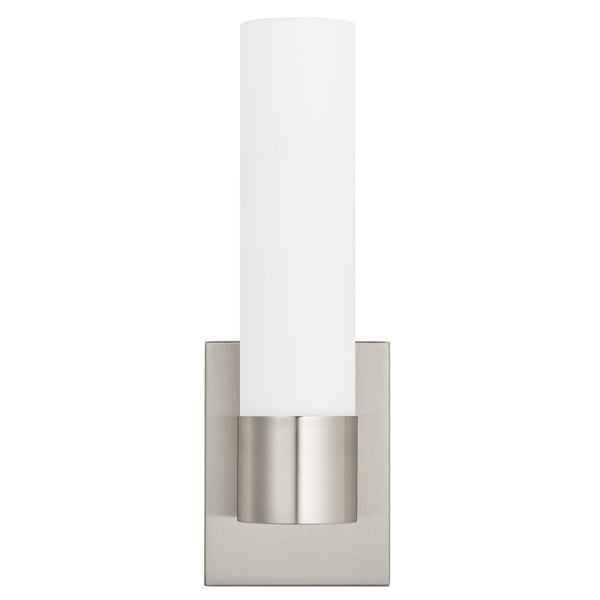 13.5"H Brushed Nickel Wall Sconce with Frosted Glass Shade & Integrated LED