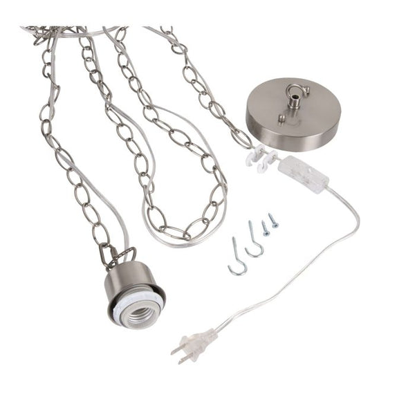 Swag Hardware Kit 15' Silver Cord w/Socket, Chain and Canopy in Brushed Polished Nickel