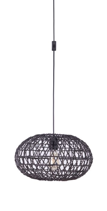 Portable Swag Pendant w/Rattan Shade in Flat Black