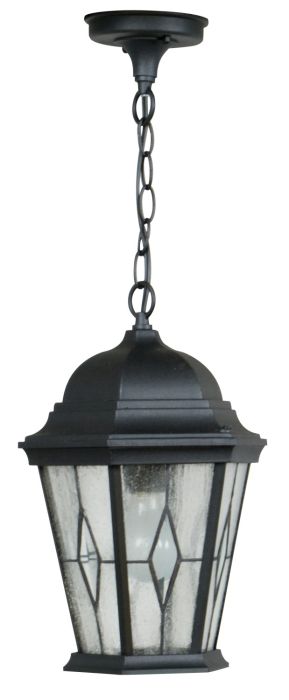 Straight Glass Cast 1 Light Outdoor Pendant in Textured Black