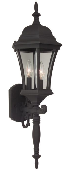 Curved Glass Cast 3 Light Large Outdoor Wall Mount in Textured Black